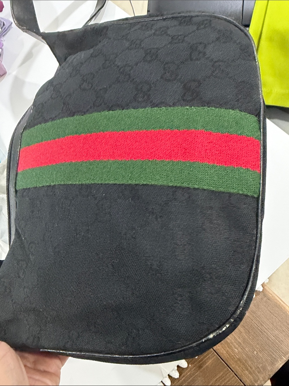 Gucci Black Canvas Shoulder Bag with Green and Red Web Stripe with COA - Picture 13 of 13